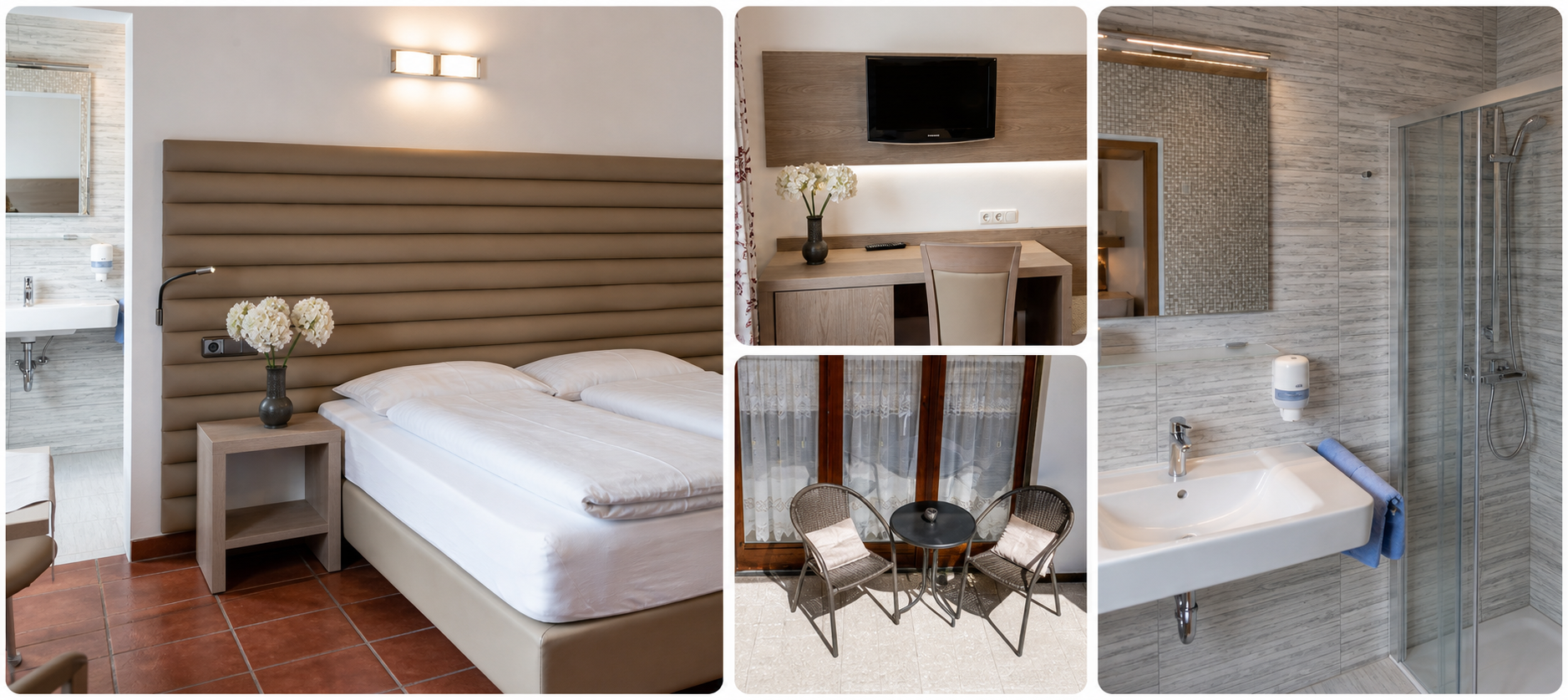 Zimmer, Balkon und Bad im Hotel Bergland Sillian