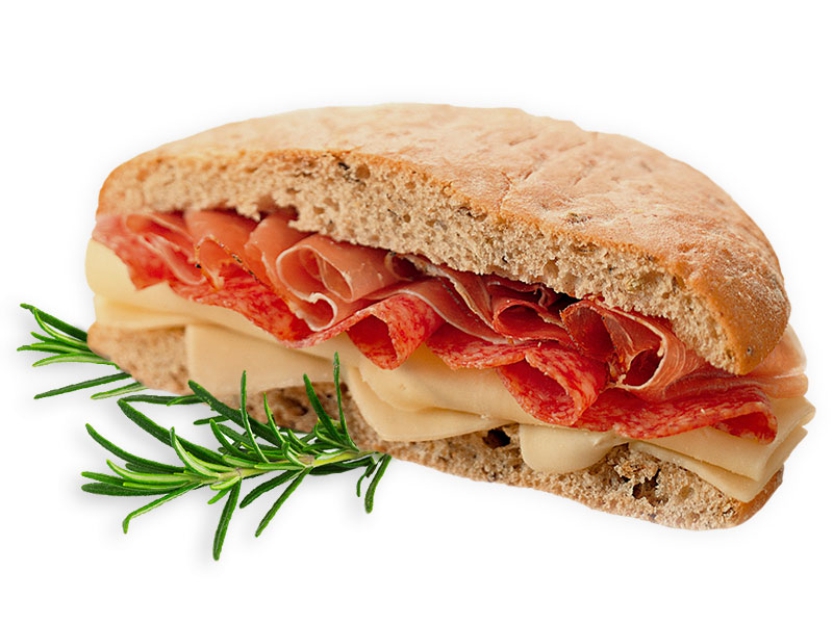 Bauerntoast (Südtiroler Roggenbrot, Käse, Salami und Speck)