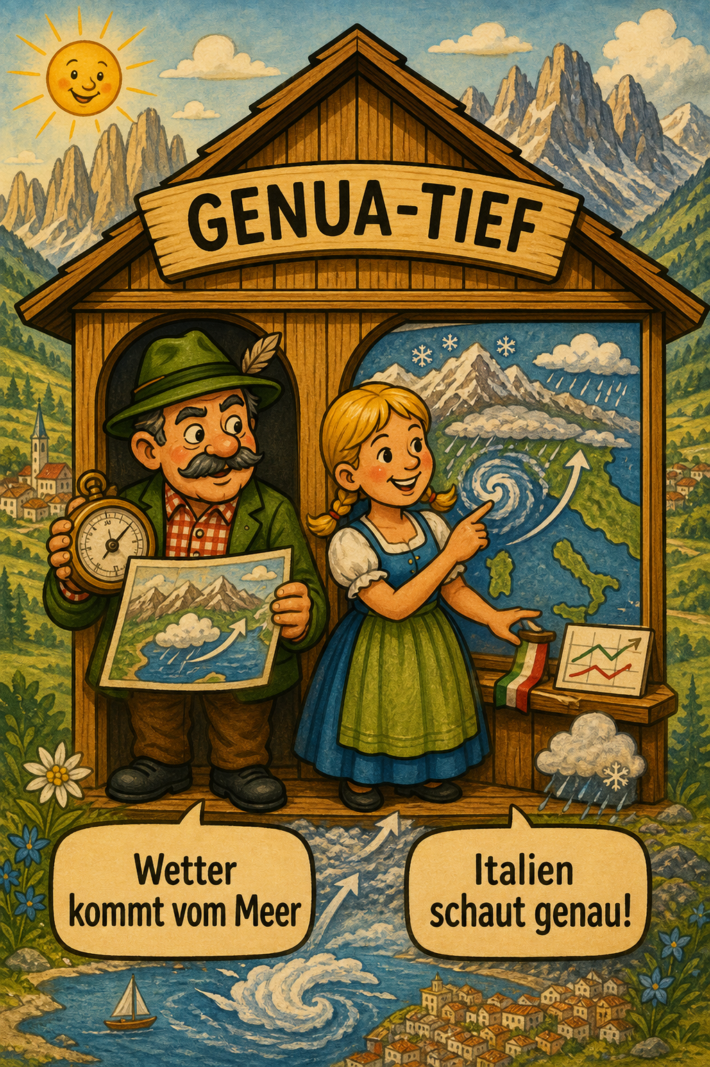 Illustration zum Genua-Tief: Mittelmeerwetter zieht Richtung Sillian und Hochpustertal