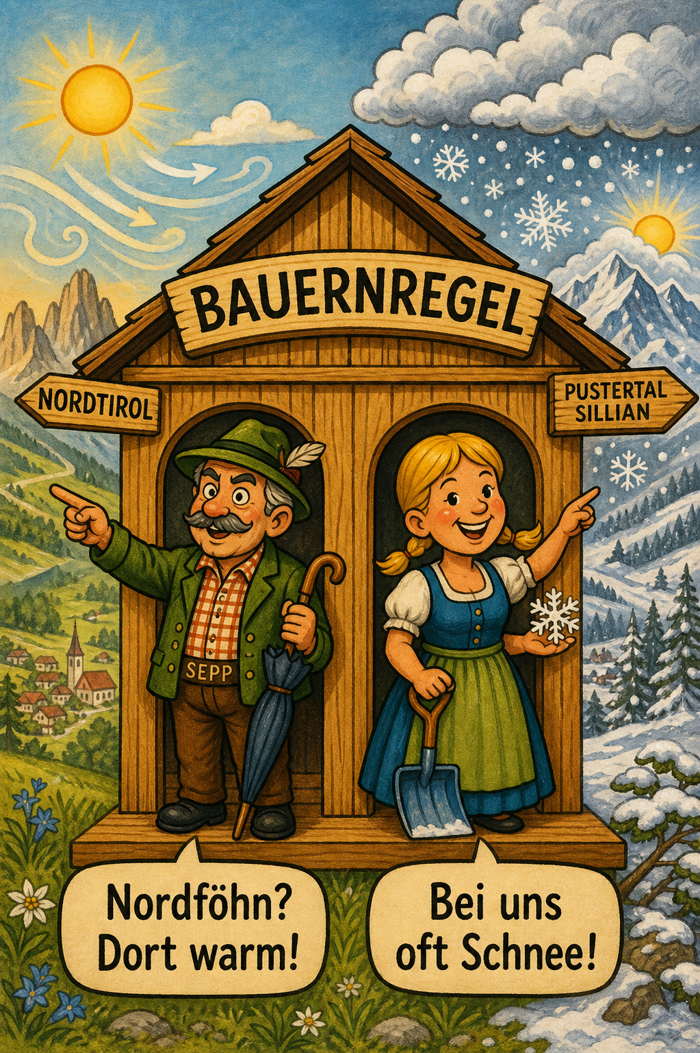 Bauernregel-Illustration zu Nordföhn, Staueffekt und Schneefall in Sillian