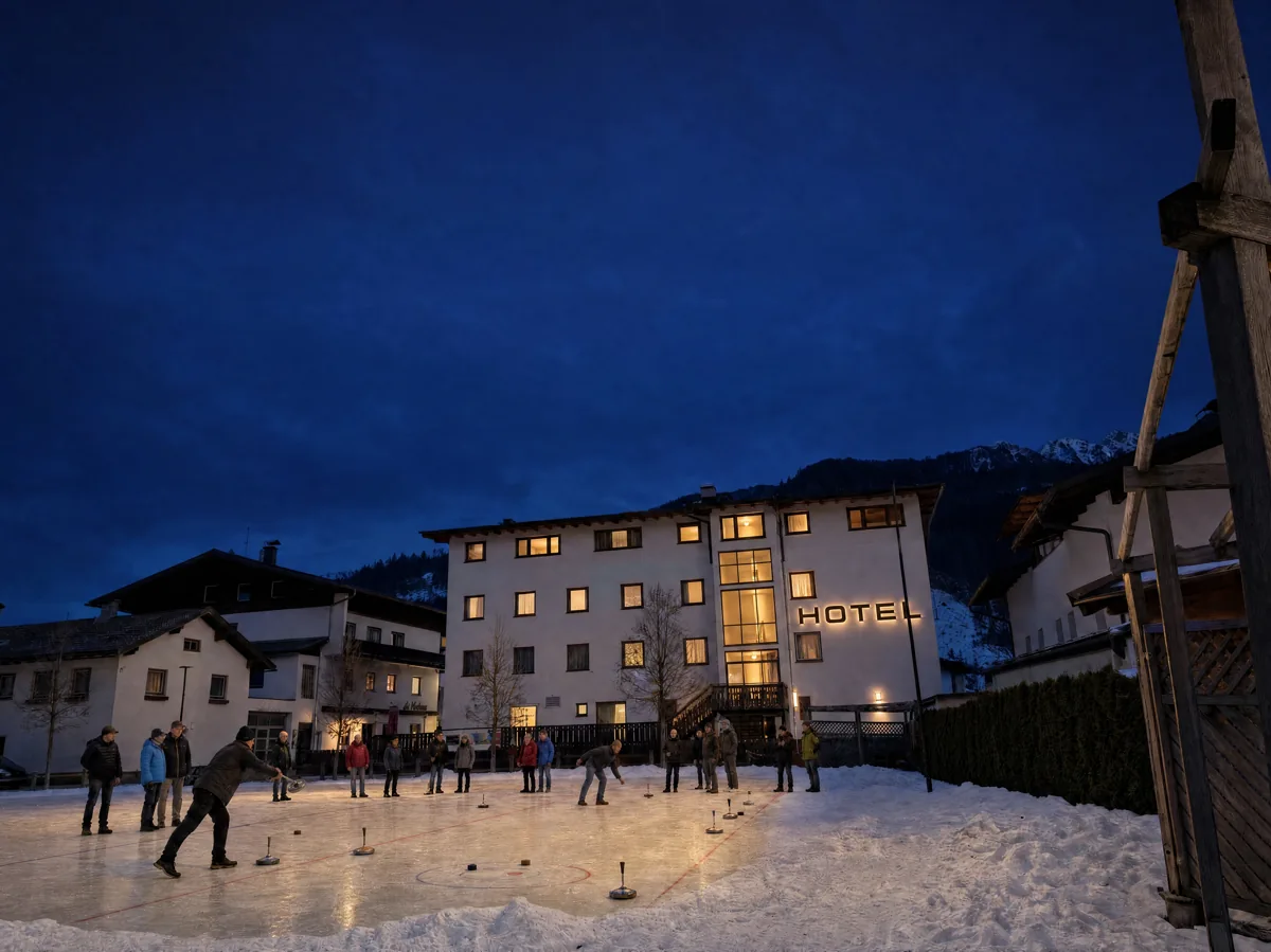 Eisstockschießen in Sillian am Abend beim Hotel Bergland